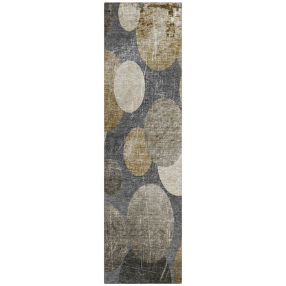 8' Gray And Blue Abstract Washable Indoor Outdoor Runner Rug