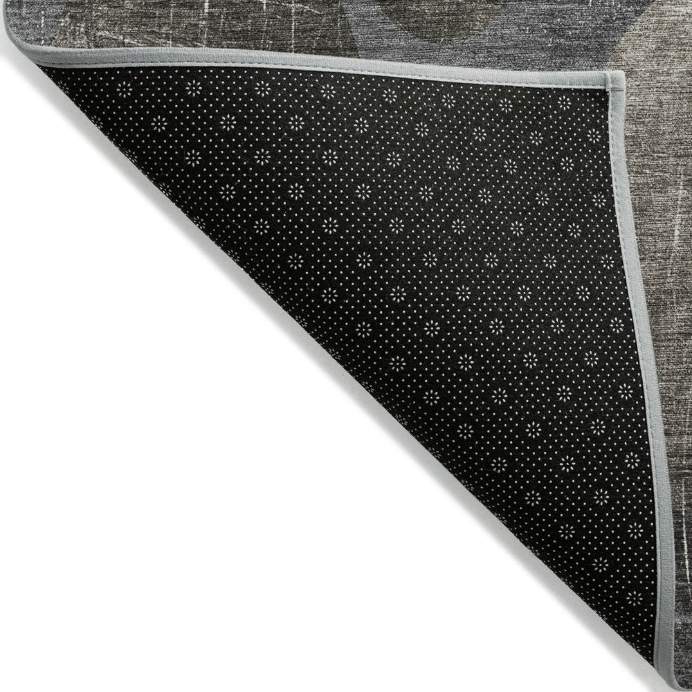 8' Gray And Blue Abstract Washable Indoor Outdoor Runner Rug