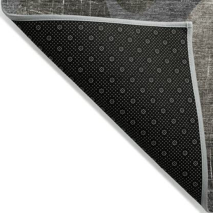 8' Gray And Blue Abstract Washable Indoor Outdoor Runner Rug
