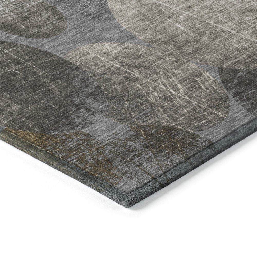 8' Gray And Blue Abstract Washable Indoor Outdoor Runner Rug