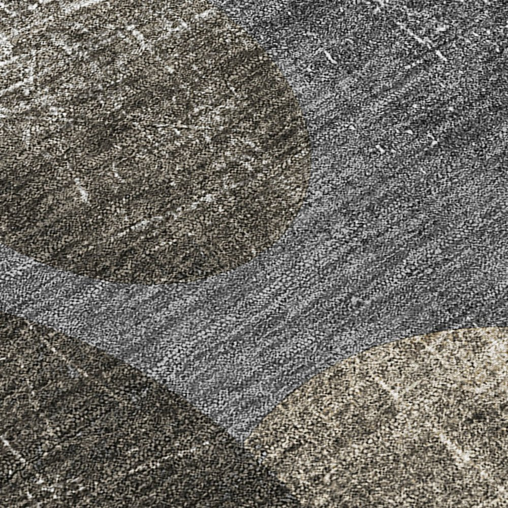 8' Gray And Blue Abstract Washable Indoor Outdoor Runner Rug