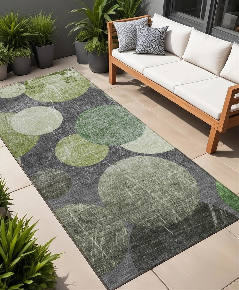8' Gray And Blue Abstract Washable Indoor Outdoor Runner Rug