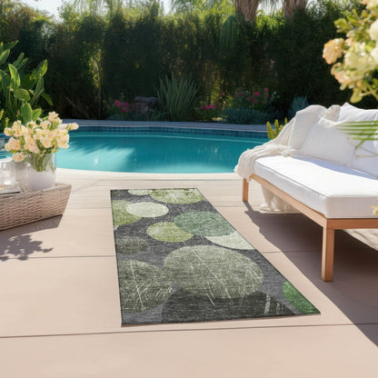 8' Gray And Blue Abstract Washable Indoor Outdoor Runner Rug
