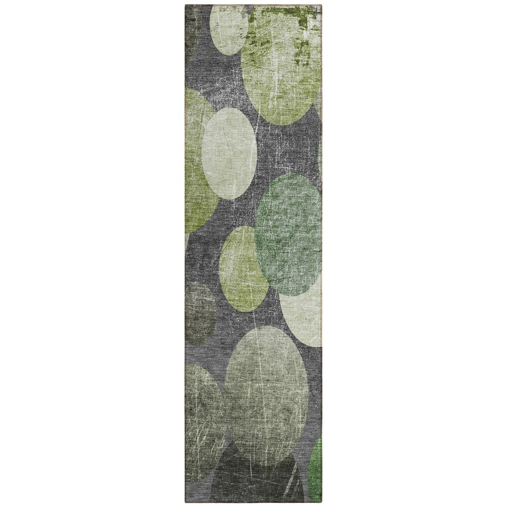 8' Gray And Blue Abstract Washable Indoor Outdoor Runner Rug