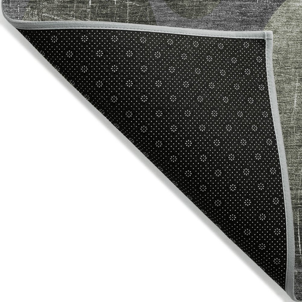 8' Gray And Blue Abstract Washable Indoor Outdoor Runner Rug