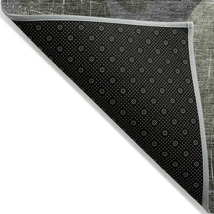 8' Gray And Blue Abstract Washable Indoor Outdoor Runner Rug