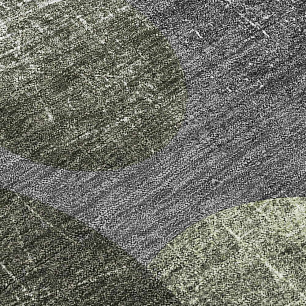8' Gray And Blue Abstract Washable Indoor Outdoor Runner Rug