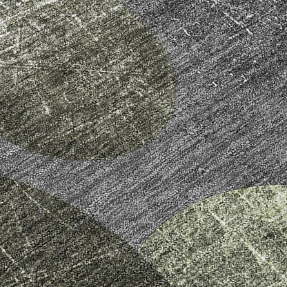 8' Gray And Blue Abstract Washable Indoor Outdoor Runner Rug