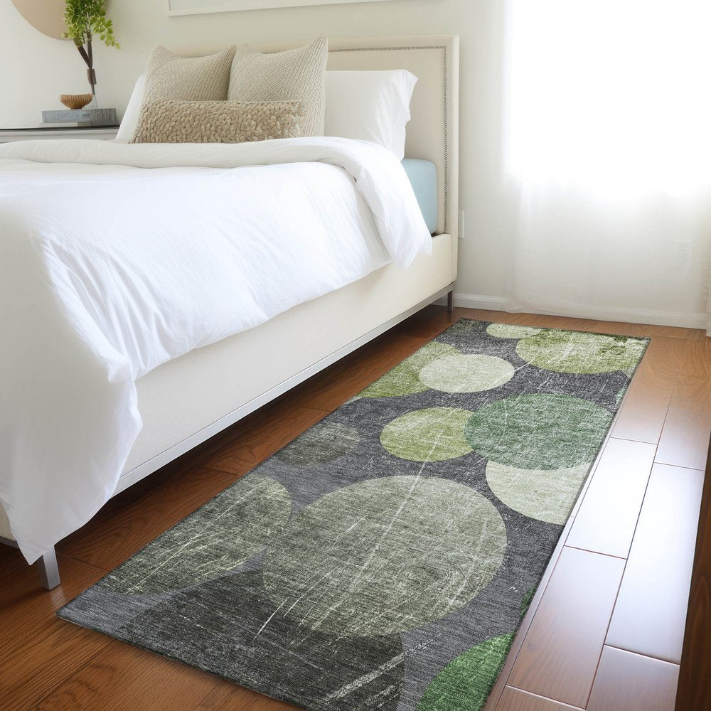 8' Gray And Blue Abstract Washable Indoor Outdoor Runner Rug