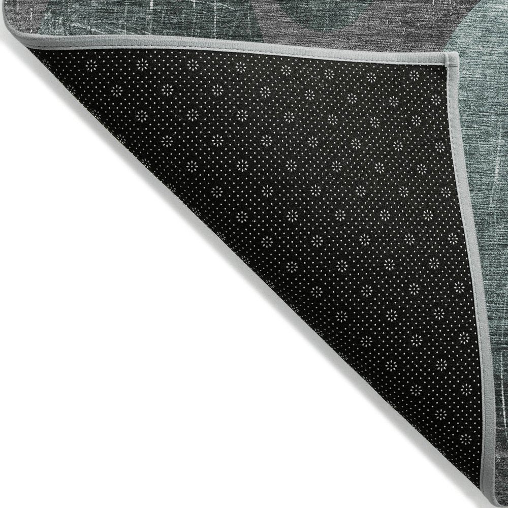 8' Gray And Blue Abstract Washable Indoor Outdoor Runner Rug
