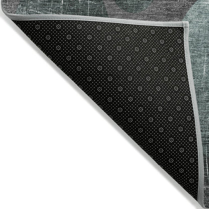 8' Gray And Blue Abstract Washable Indoor Outdoor Runner Rug