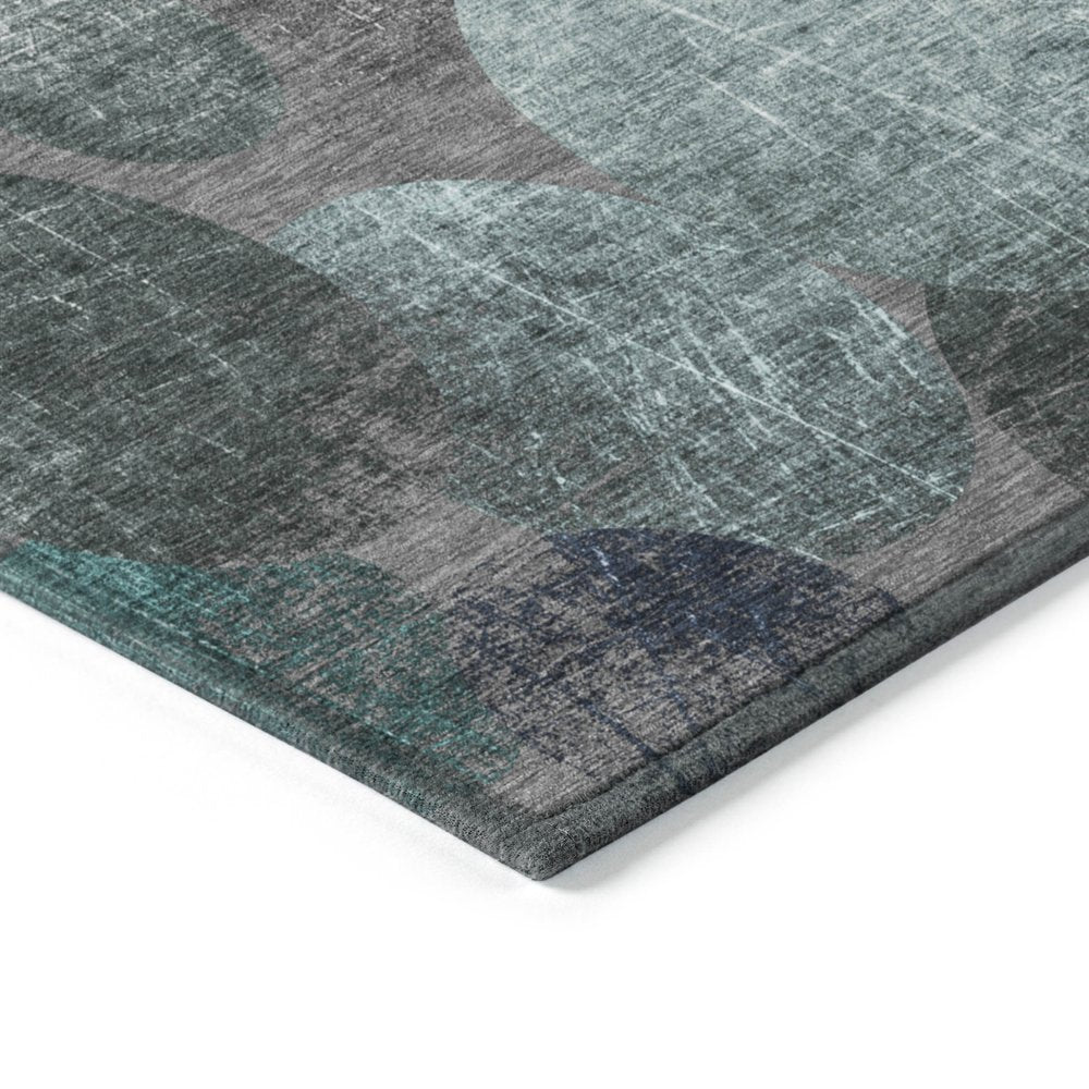 8' Gray And Blue Abstract Washable Indoor Outdoor Runner Rug