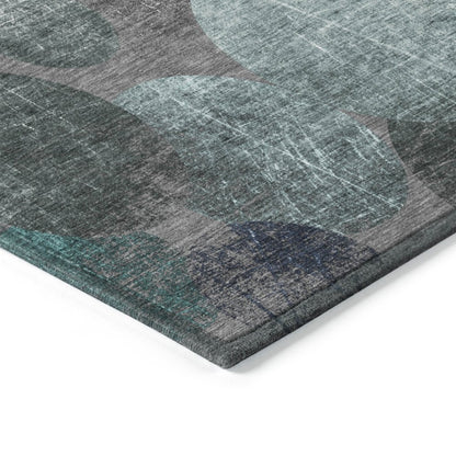 8' Gray And Blue Abstract Washable Indoor Outdoor Runner Rug