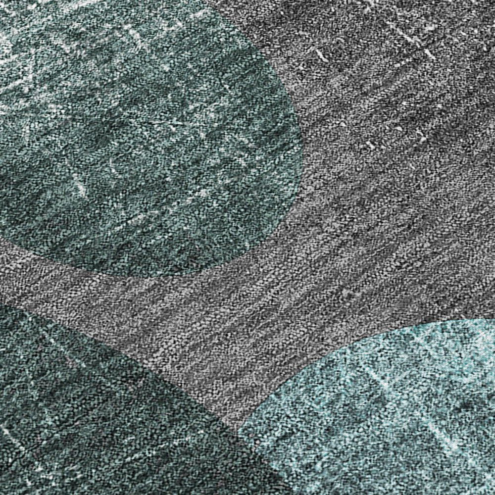 8' Gray And Blue Abstract Washable Indoor Outdoor Runner Rug