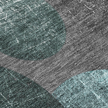8' Gray And Blue Abstract Washable Indoor Outdoor Runner Rug