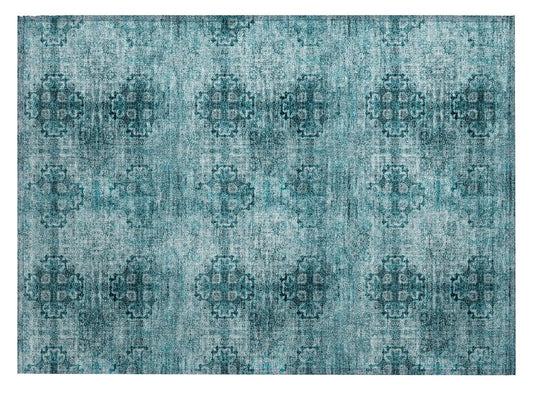 2' X 3' Teal Floral Medallion Washable Non Skid Indoor Outdoor Area Rug