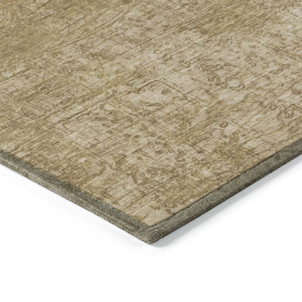 8' Runner Tan Abstract Washable Non Skid Indoor Outdoor Runner Rug