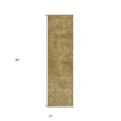 8' Runner Tan Abstract Washable Non Skid Indoor Outdoor Runner Rug