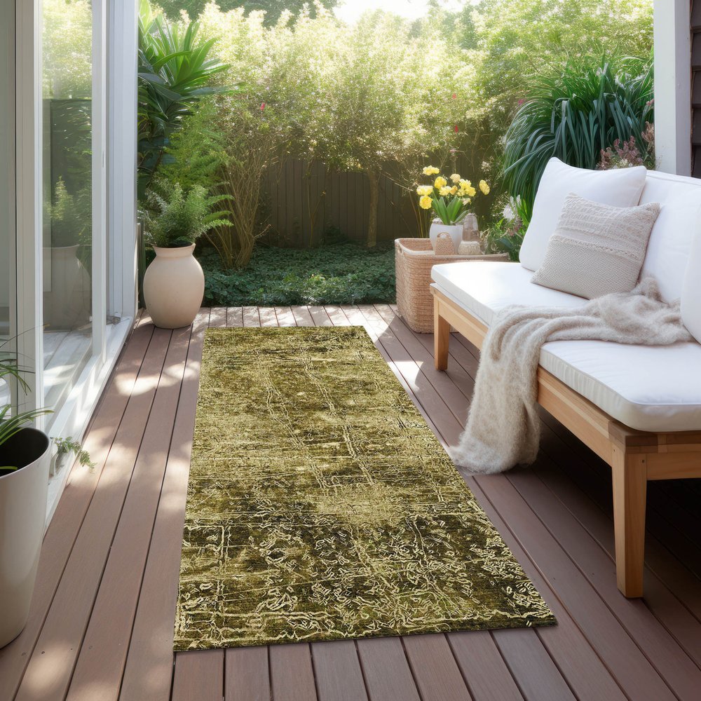 8' Runner Tan Abstract Washable Non Skid Indoor Outdoor Runner Rug