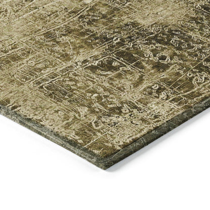 8' Runner Tan Abstract Washable Non Skid Indoor Outdoor Runner Rug