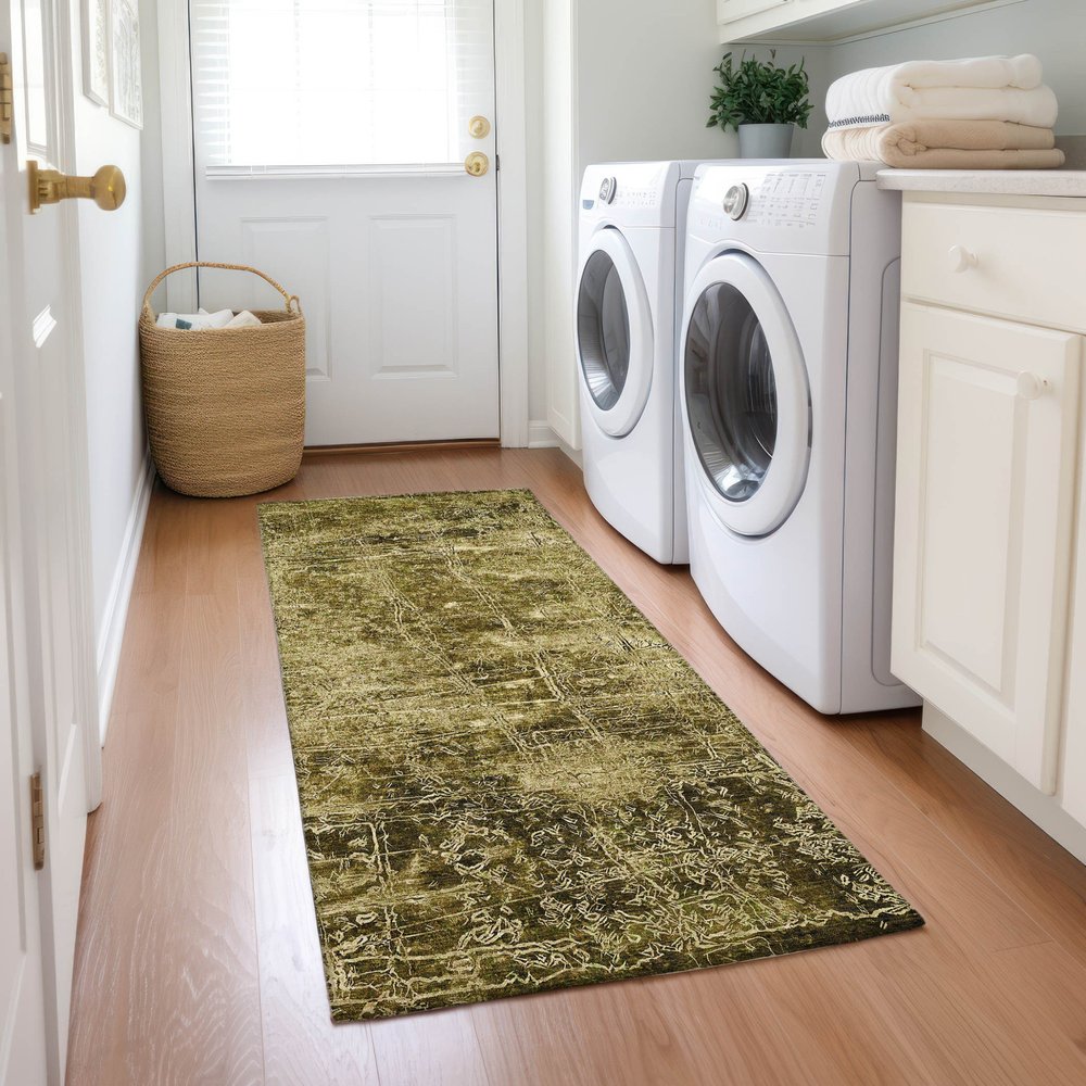 8' Runner Tan Abstract Washable Non Skid Indoor Outdoor Runner Rug