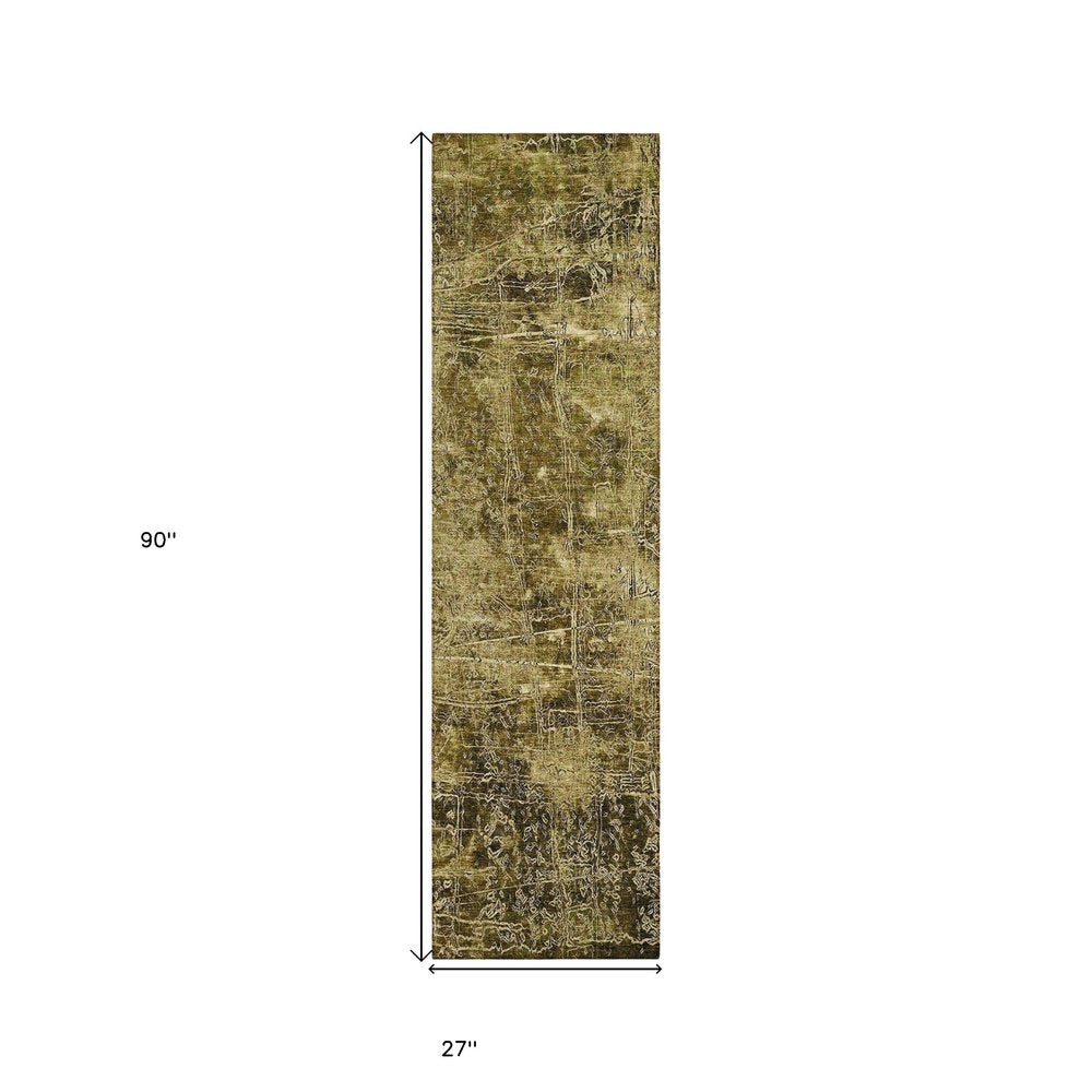 8' Runner Tan Abstract Washable Non Skid Indoor Outdoor Runner Rug