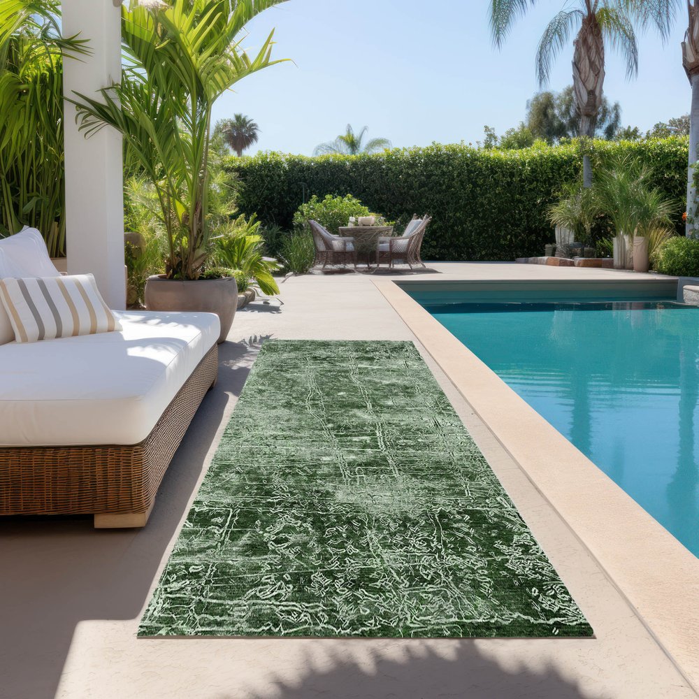 8' Runner Tan Abstract Washable Non Skid Indoor Outdoor Runner Rug