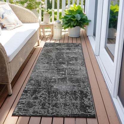 8' Runner Tan Abstract Washable Non Skid Indoor Outdoor Runner Rug