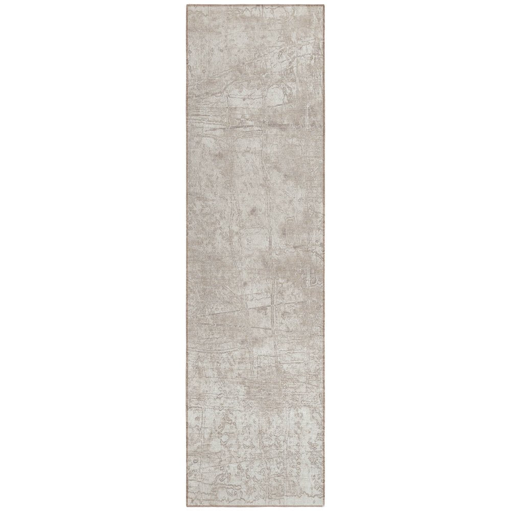 8' Runner Tan Abstract Washable Non Skid Indoor Outdoor Runner Rug