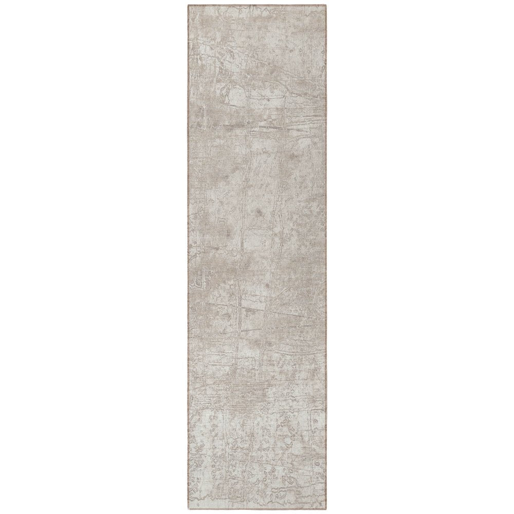 8' Runner Tan Abstract Washable Non Skid Indoor Outdoor Runner Rug