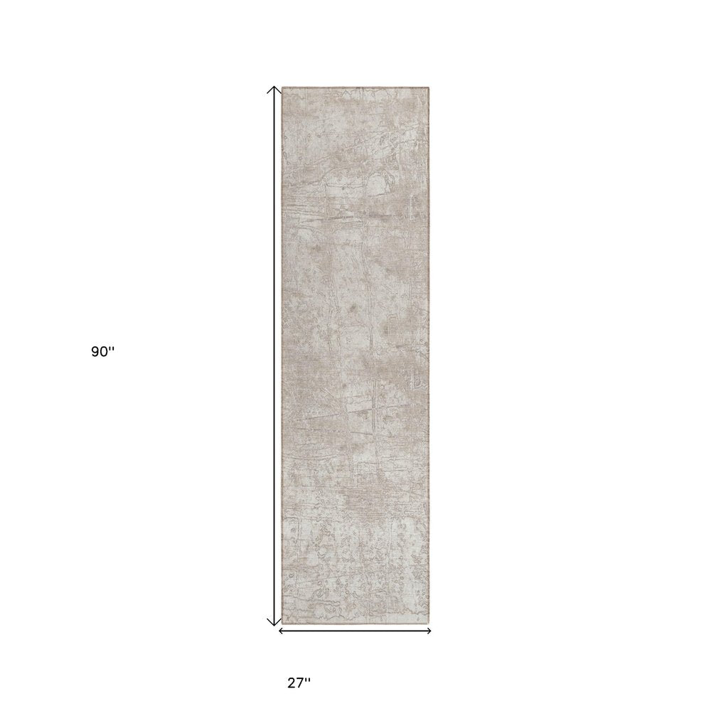 8' Runner Tan Abstract Washable Non Skid Indoor Outdoor Runner Rug