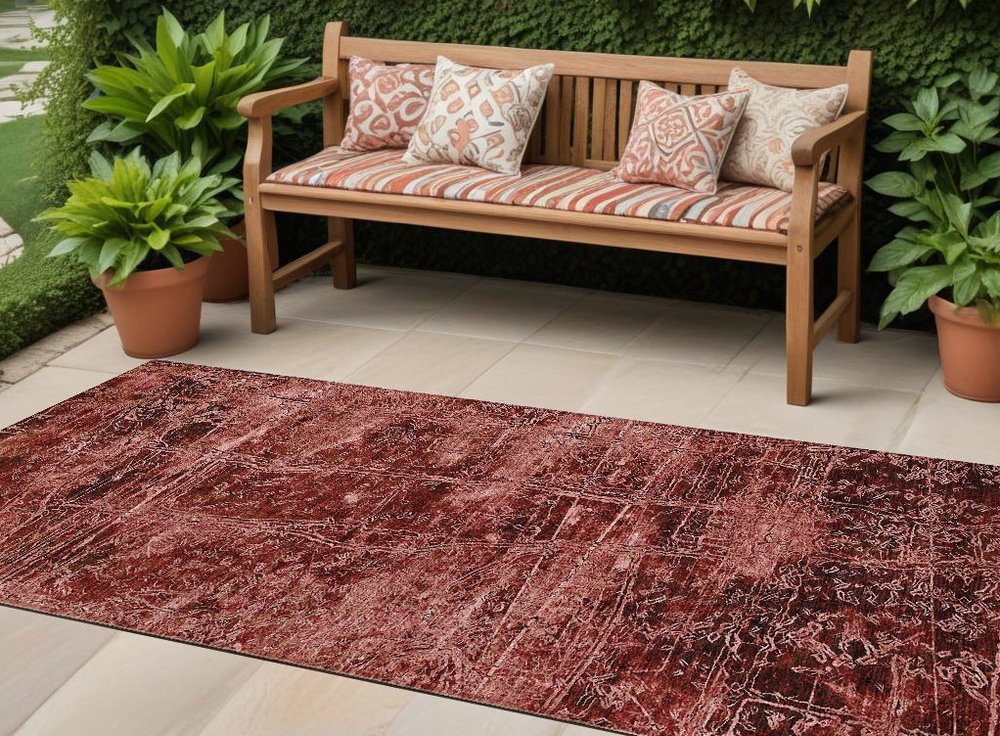 8' Runner Tan Abstract Washable Non Skid Indoor Outdoor Runner Rug