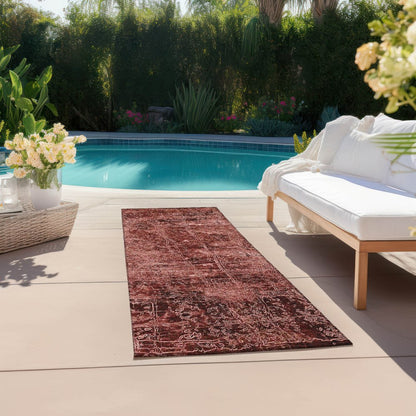 8' Runner Tan Abstract Washable Non Skid Indoor Outdoor Runner Rug