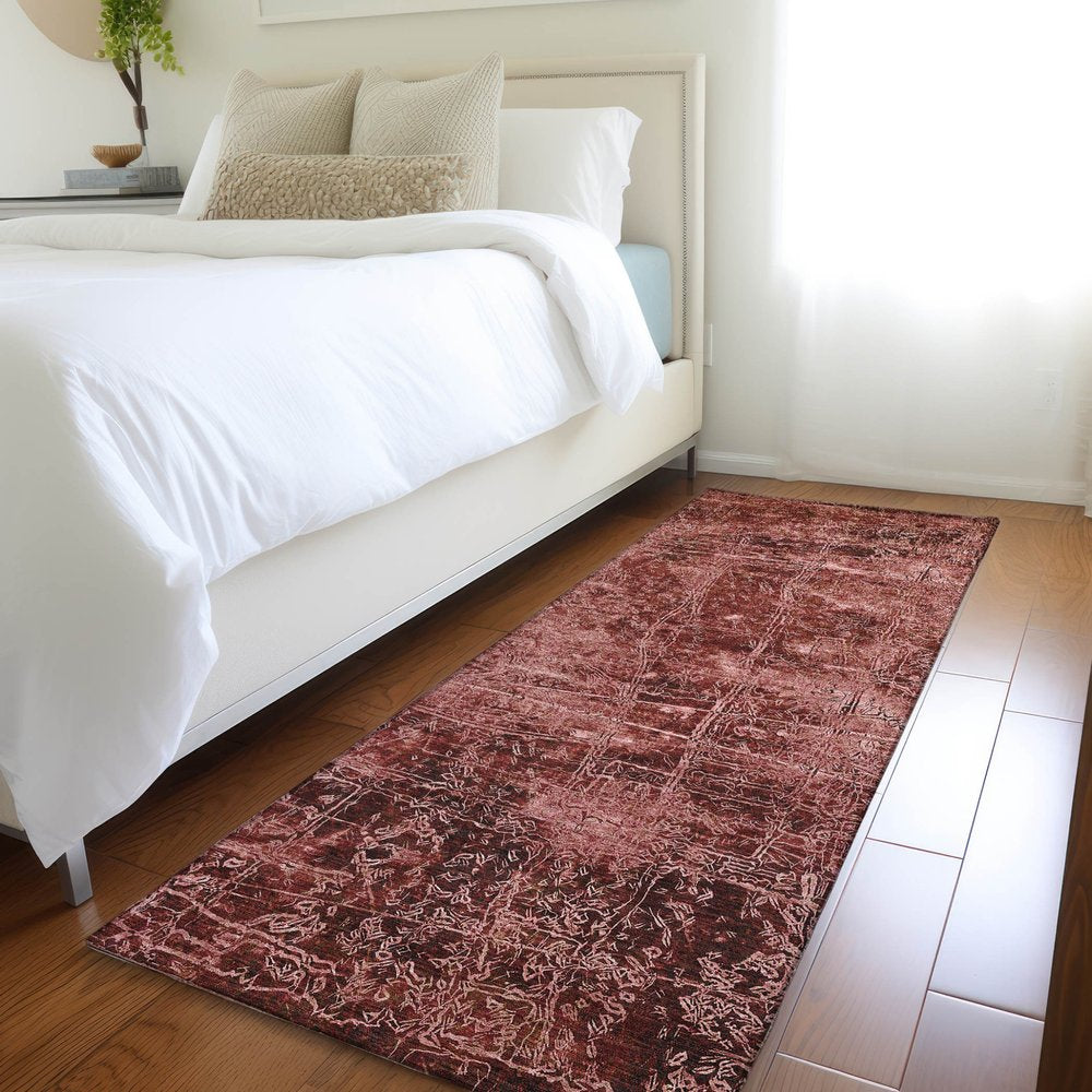 8' Runner Tan Abstract Washable Non Skid Indoor Outdoor Runner Rug