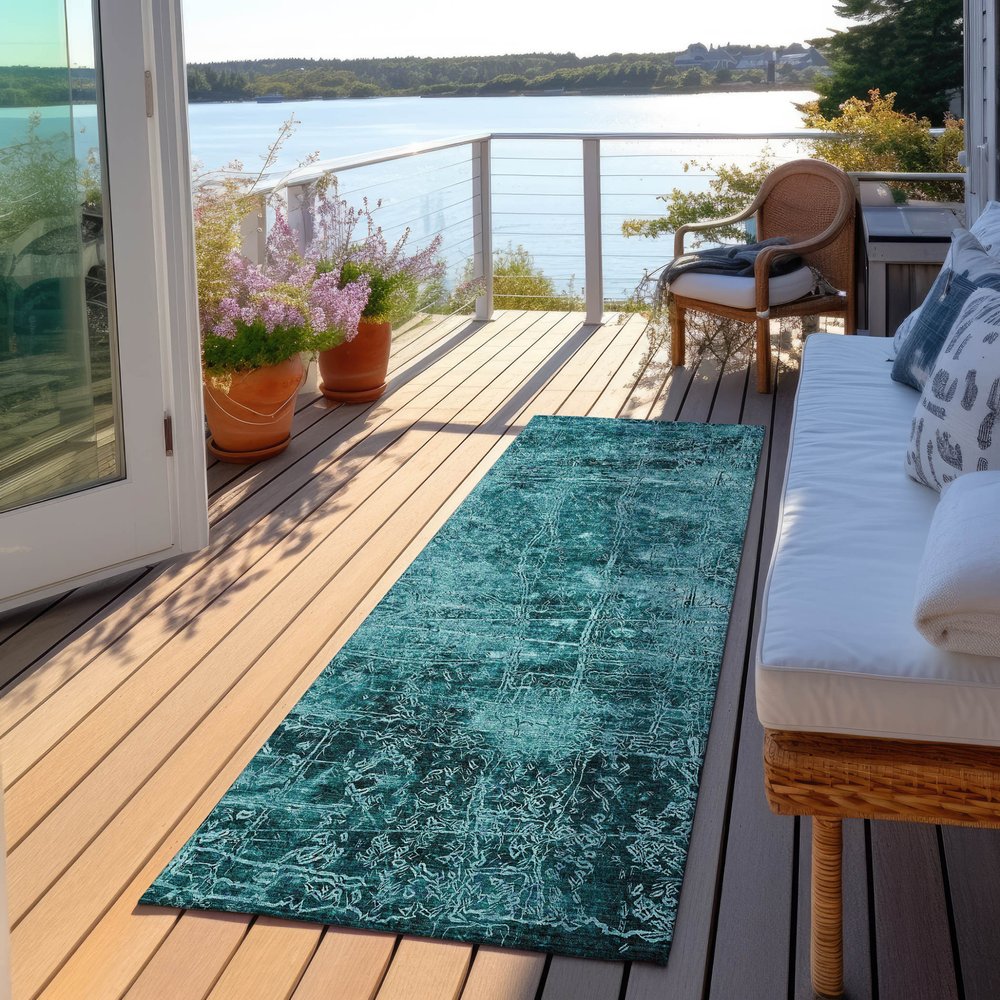 8' Runner Tan Abstract Washable Non Skid Indoor Outdoor Runner Rug