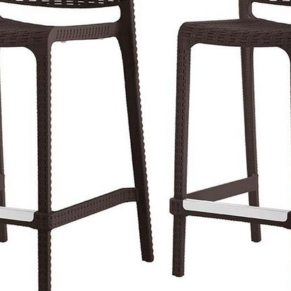 Set of Two 26" Brown Faux Rattan Low Back Outdoor Counter Height Bar Chairs