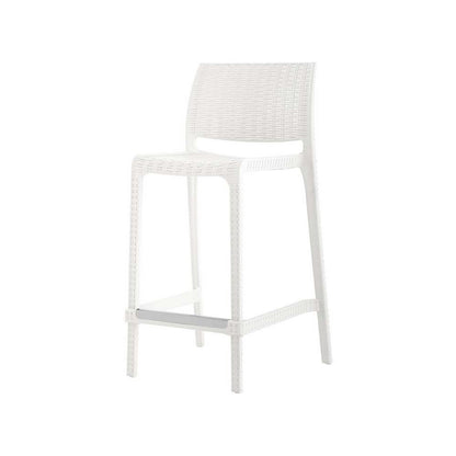 Set of Two 26" White Faux Rattan Low Back Outdoor Counter Height Bar Chairs