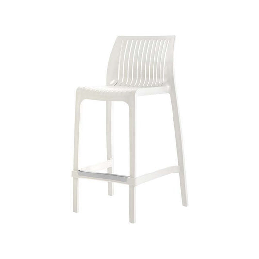 Set of Two 26" White Heavy Duty Plastic Low Back Outdoor Counter Height Bar Chairs