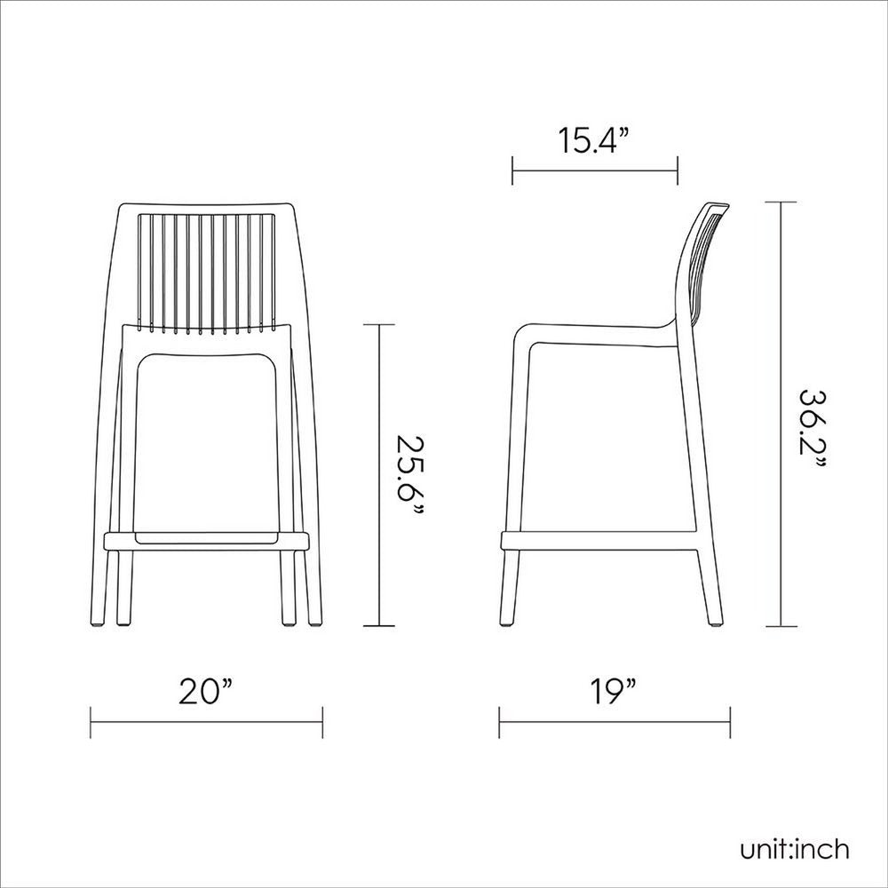 Set of Two 26" White Heavy Duty Plastic Low Back Outdoor Counter Height Bar Chairs