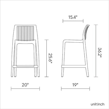 Set of Two 26" White Heavy Duty Plastic Low Back Outdoor Counter Height Bar Chairs