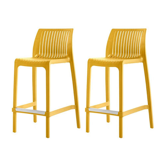 Set of Two 26" Yellow Heavy Duty Plastic Low Back Outdoor Counter Height Bar Chairs
