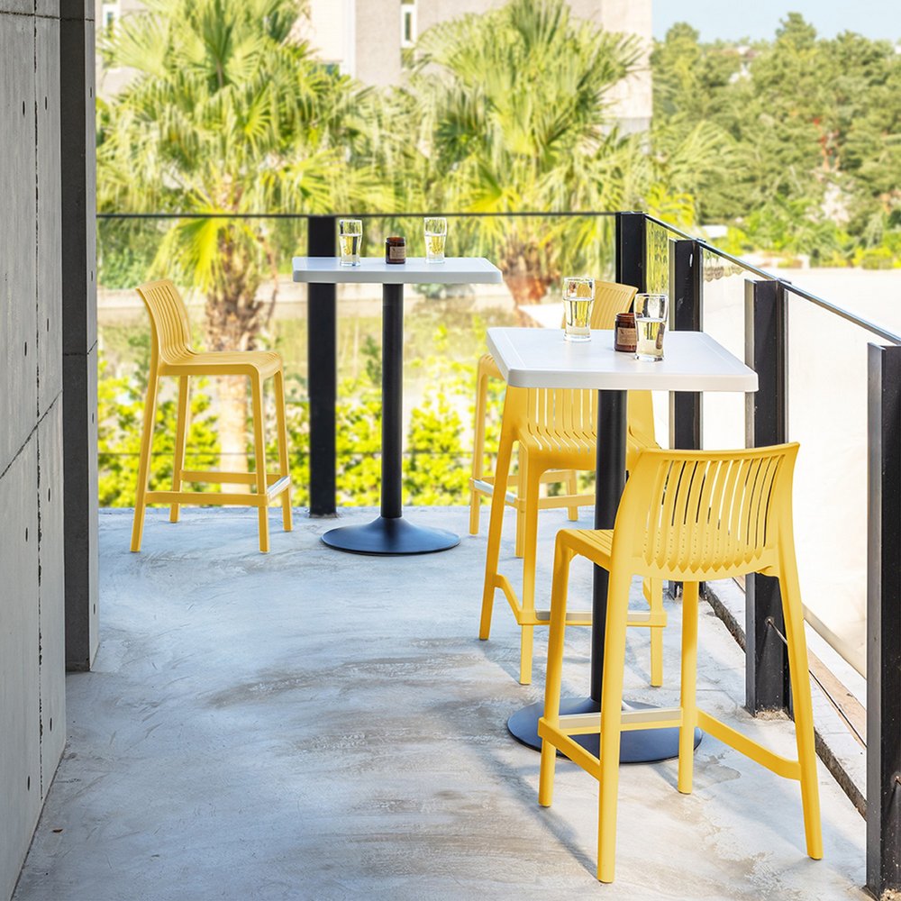 Set of Two 26" Yellow Heavy Duty Plastic Low Back Outdoor Counter Height Bar Chairs