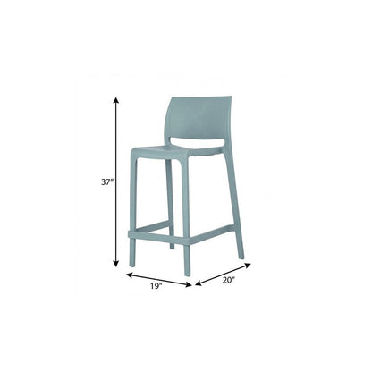 Set of Two 26" Baby Blue Heavy Duty Plastic Low Back Outdoor Counter Height Bar Chairs