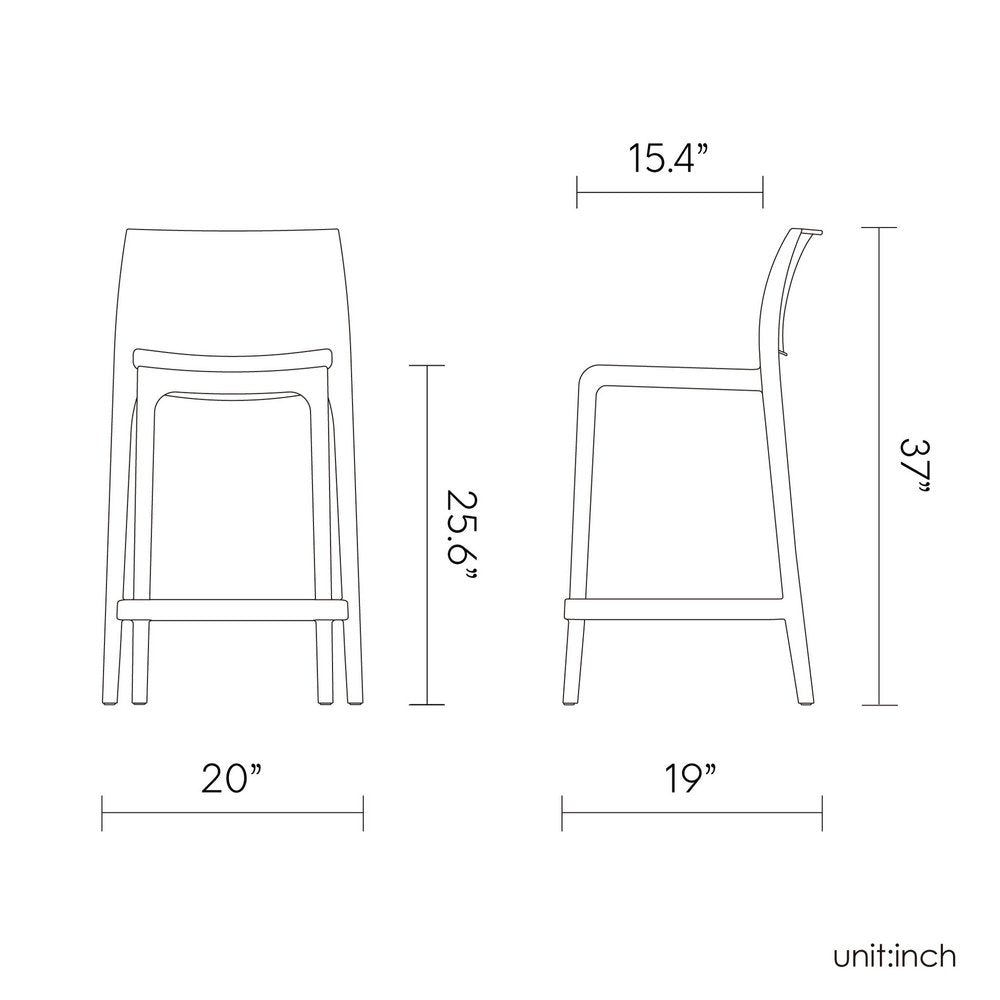 Set of Two 26" Gray Heavy Duty Plastic Low Back Outdoor Counter Height Bar Chairs