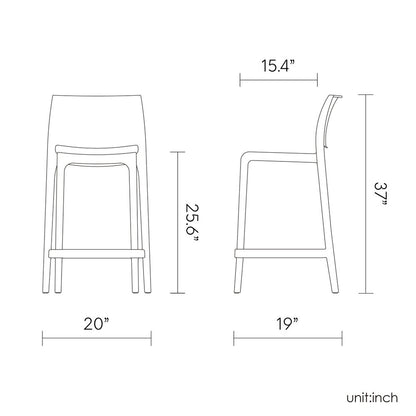 Set of Two 26" Gray Heavy Duty Plastic Low Back Outdoor Counter Height Bar Chairs