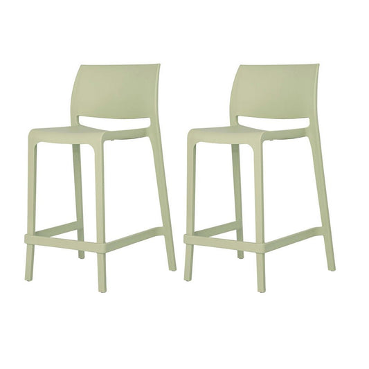 Set of Two 26" Green Heavy Duty Plastic Low Back Outdoor Counter Height Bar Chairs