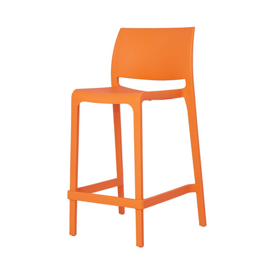 Set of Two 26" Orange Heavy Duty Plastic Low Back Outdoor Counter Height Bar Chairs