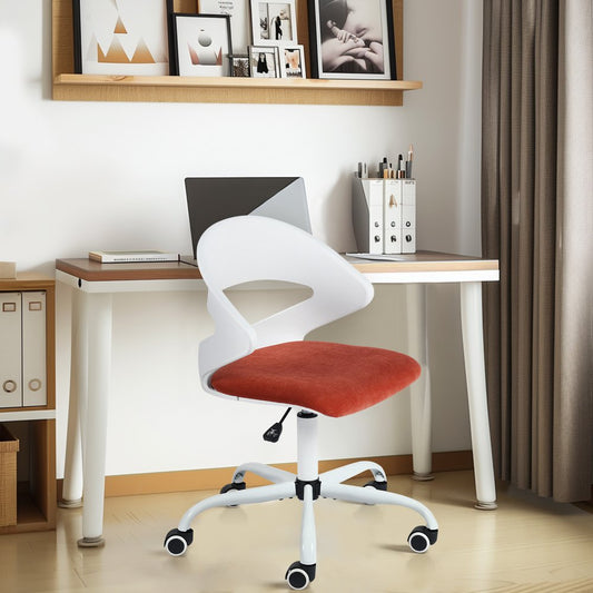 White and Brick Red Adjustable Height Swivel Rolling Office Chair