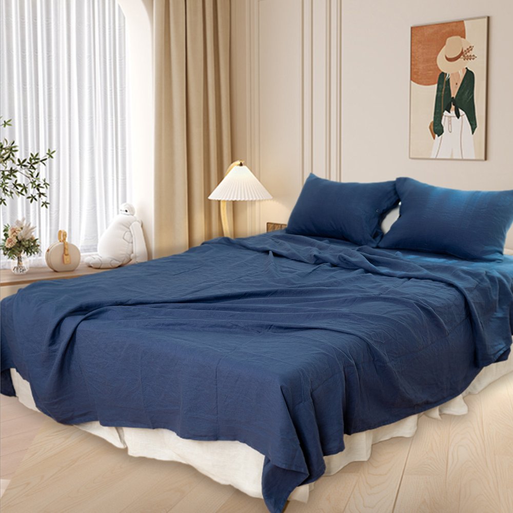 Set of Two Navy Blue Linen Standard Pillowcases