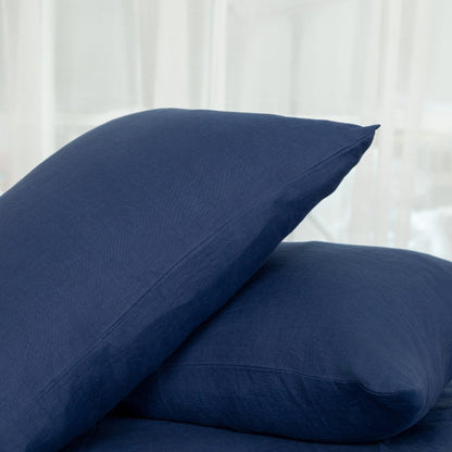 Set of Two Navy Blue Linen Standard Pillowcases